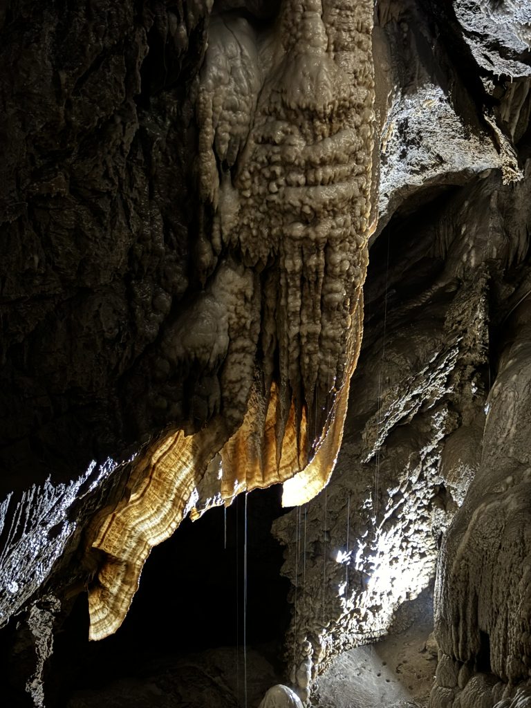 ammirare in questo percorso guidato le grotte di origine carsica , con stalattiti laghetti e rocce calcaree ; dove la natura e il tempo incessantemente scavano scolpiscono e modellano .