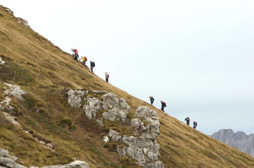 fare quello che fanno quei signori: faticando e sudando lungo quel ripido versante per arrivare alla cima e godere degli stupendi panorami della natura e della soddisfazione di aver raggiunto la meta.